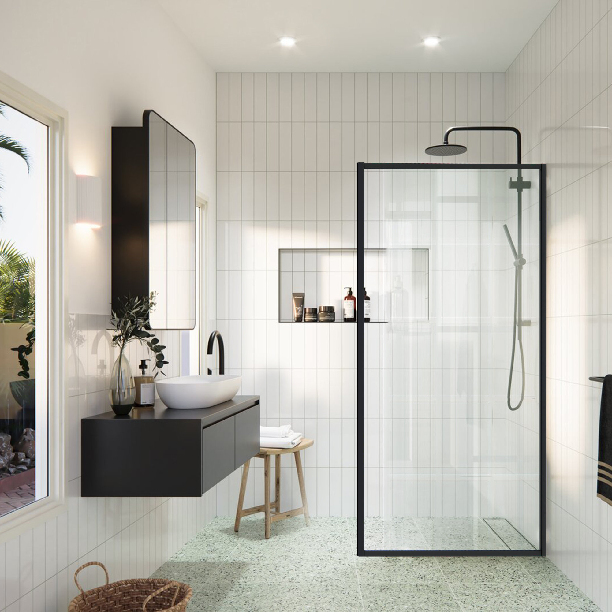 Kinrinjinlin Bathroom Shower Glass Door, Framed Fixed 34"W*74"H ...